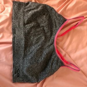 Gray and pink sports bra